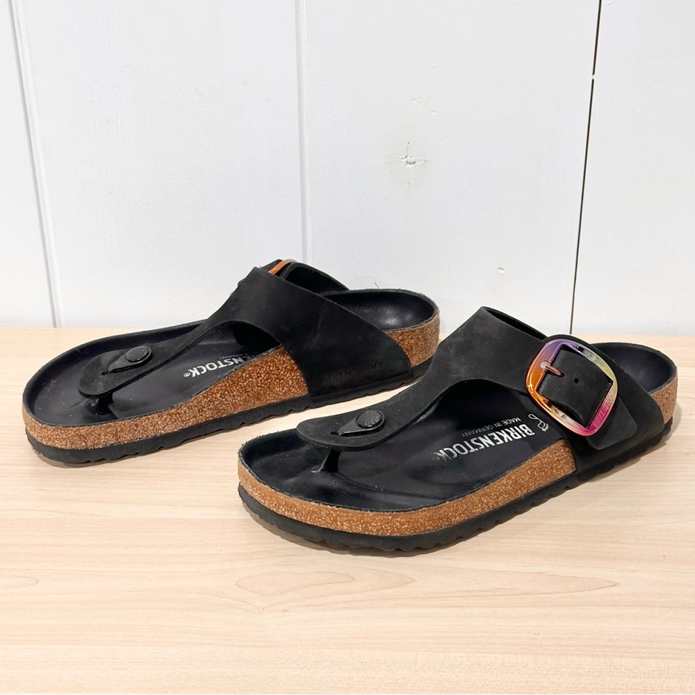 Birkenstock Gizeh Big Buckle Nubuck Leather In Black Size 7 - Picture 5 of 9